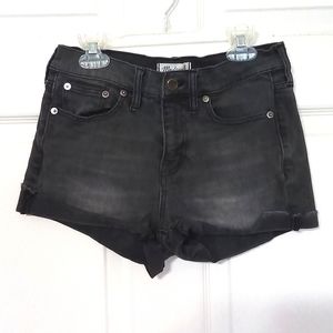 Madewell Black Distressed Raw Hem Denim Shorts.